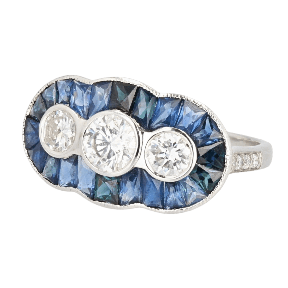 Bague Trilogie en or blanc, saphirs et diamants - Castafiore