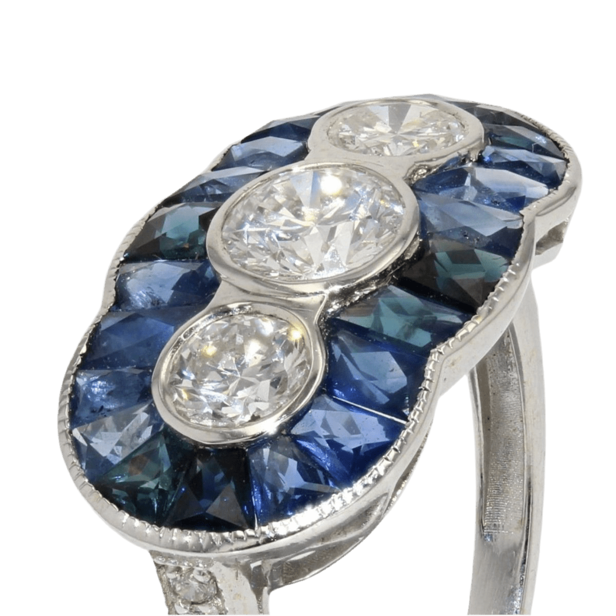 Bague Trilogie en or blanc, saphirs et diamants - Castafiore