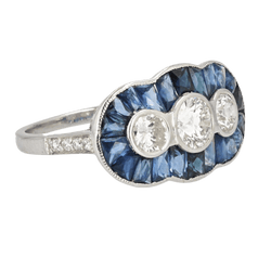 Bague Trilogie en or blanc, saphirs et diamants - Castafiore