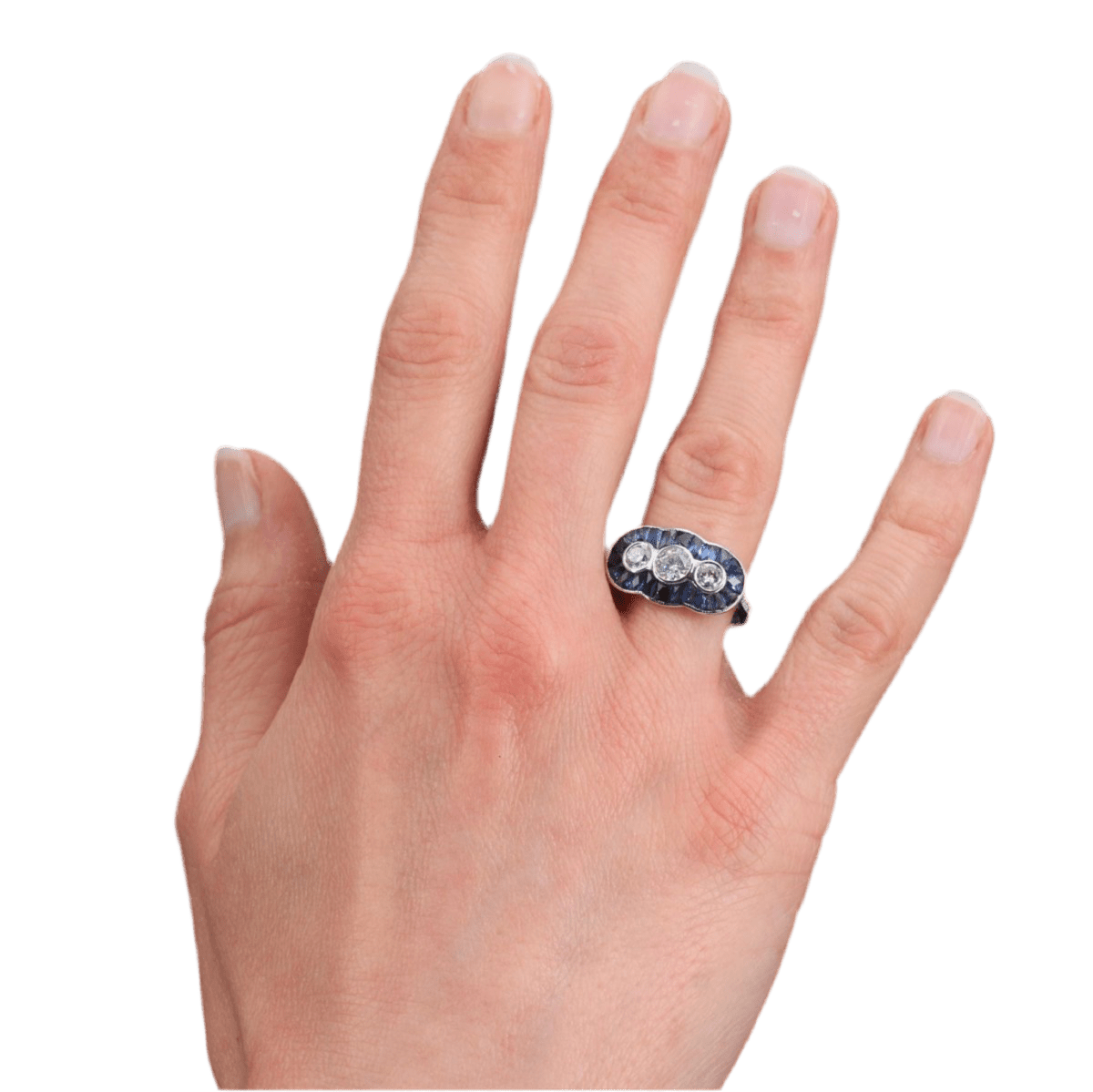 Bague Trilogie en or blanc, saphirs et diamants - Castafiore