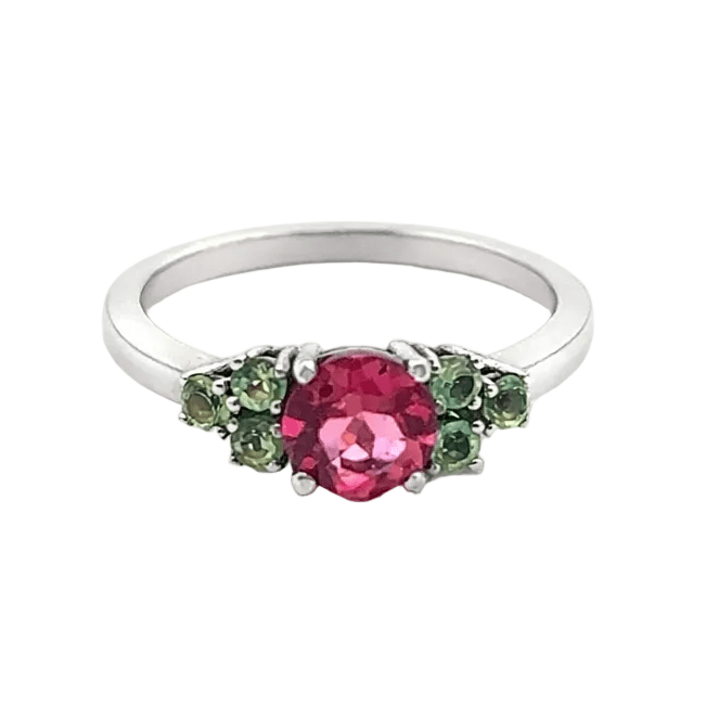 Bague Trilogie en or blanc, tourmaline et péridots - Castafiore
