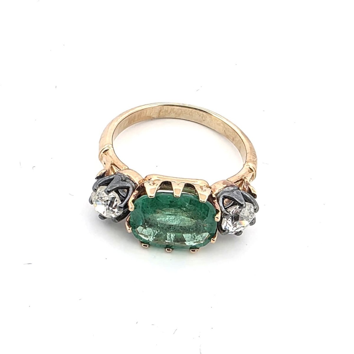 Bague Trilogie en or jaune, émeraude et diamants - Castafiore