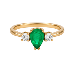 Bague Trilogie en or jaune, émeraude et diamants - Castafiore