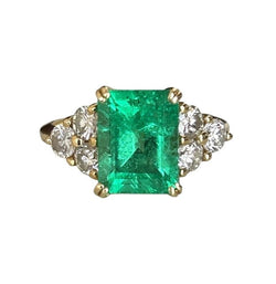 Bague Trilogie en or jaune, émeraude et diamants - Castafiore