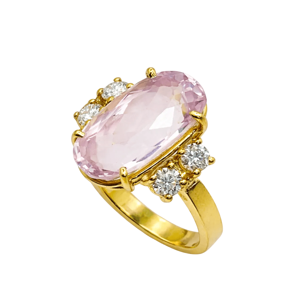 Bague Trilogie en or jaune, kunzite et diamants - Castafiore