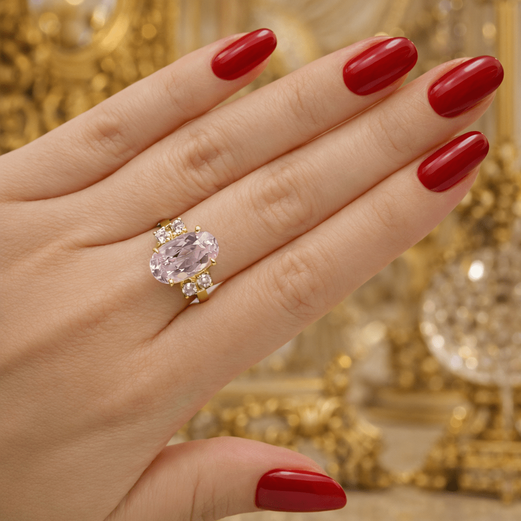 Bague Trilogie en or jaune, kunzite et diamants - Castafiore