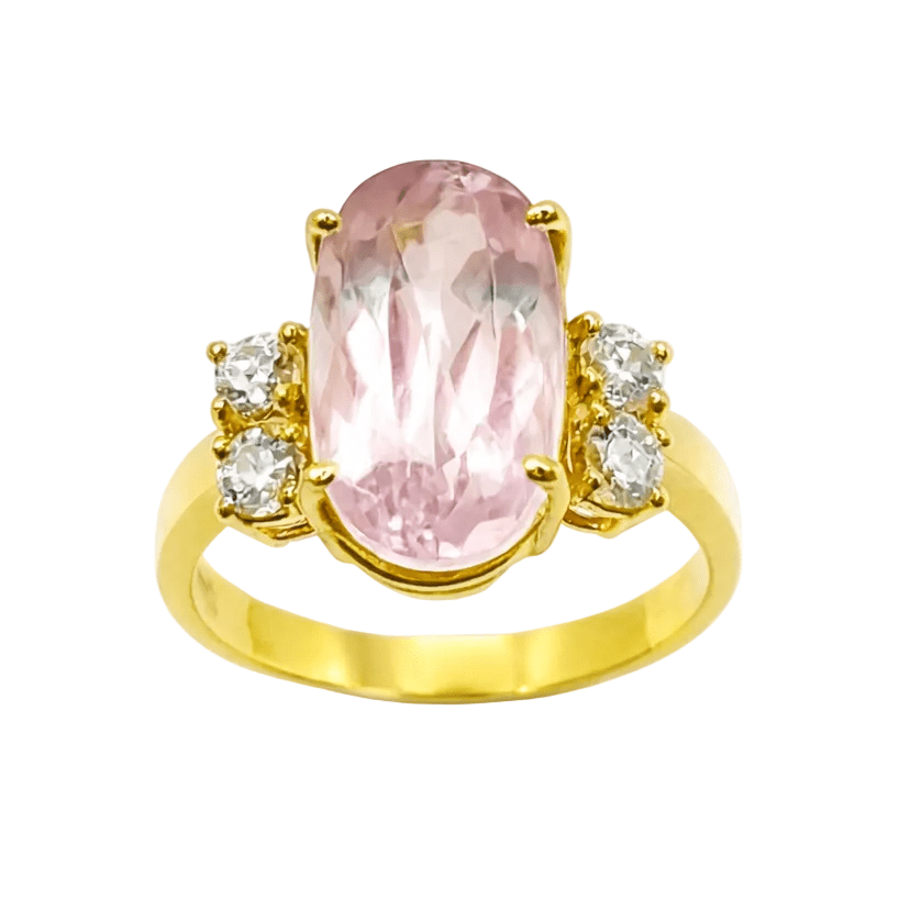 Bague Trilogie en or jaune, kunzite et diamants