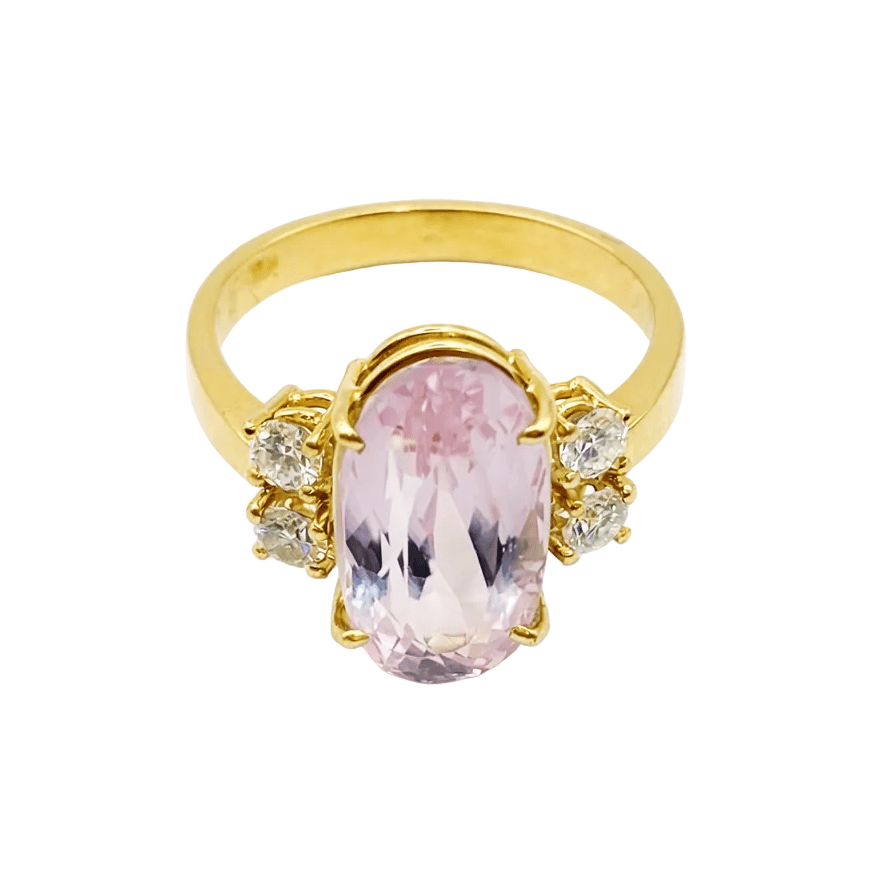 Bague Trilogie en or jaune, kunzite et diamants - Castafiore