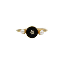 Bague Trilogie en or jaune, onyx, perles et diamant - Castafiore