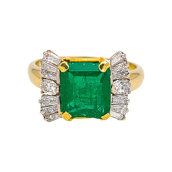 Bague Trilogie en or jaune, or blanc, émeraude et diamants - Castafiore