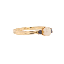 Bague Trilogie en or jaune, perle et saphirs - Castafiore