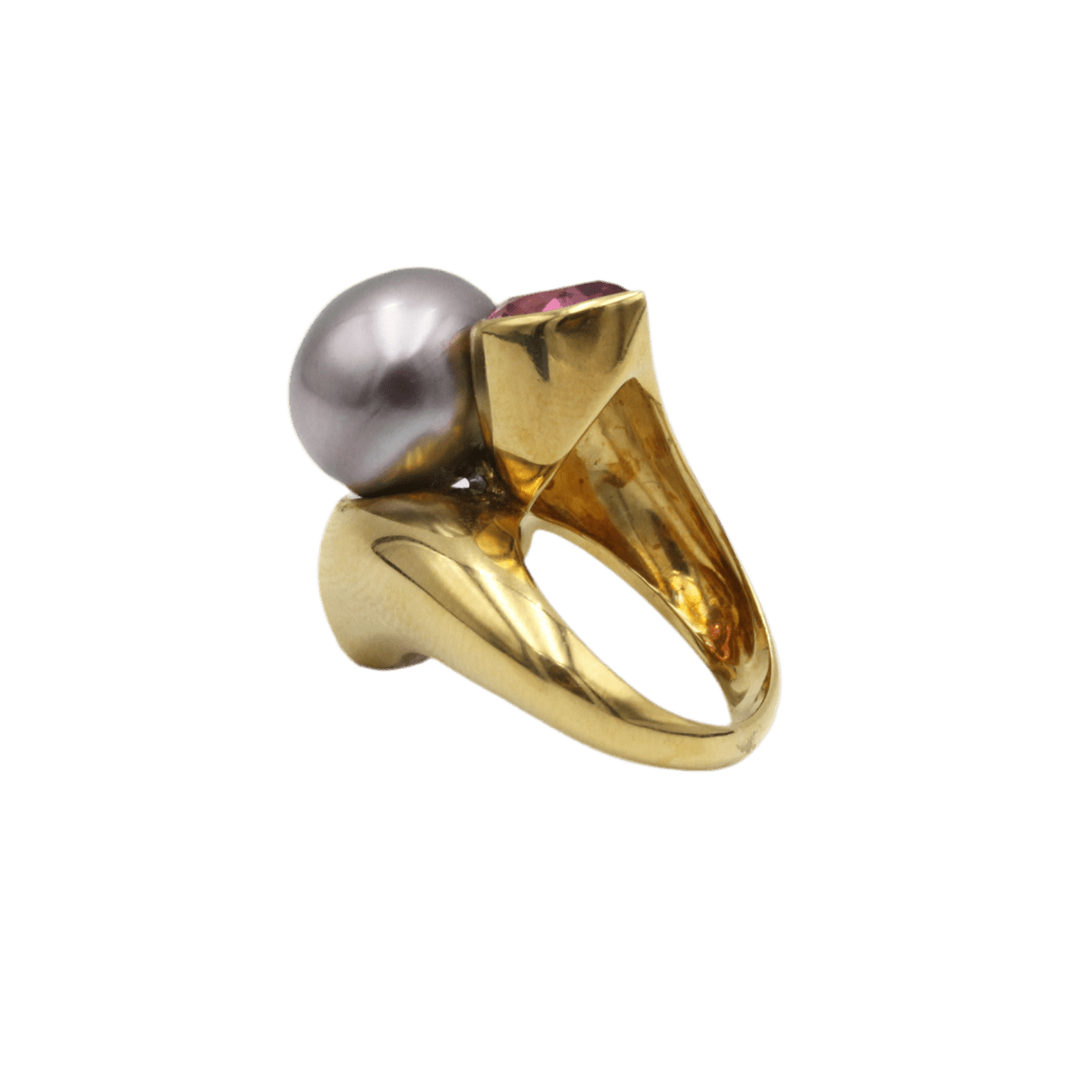 Bague Trilogie en or jaune, perle et tourmalines - Castafiore