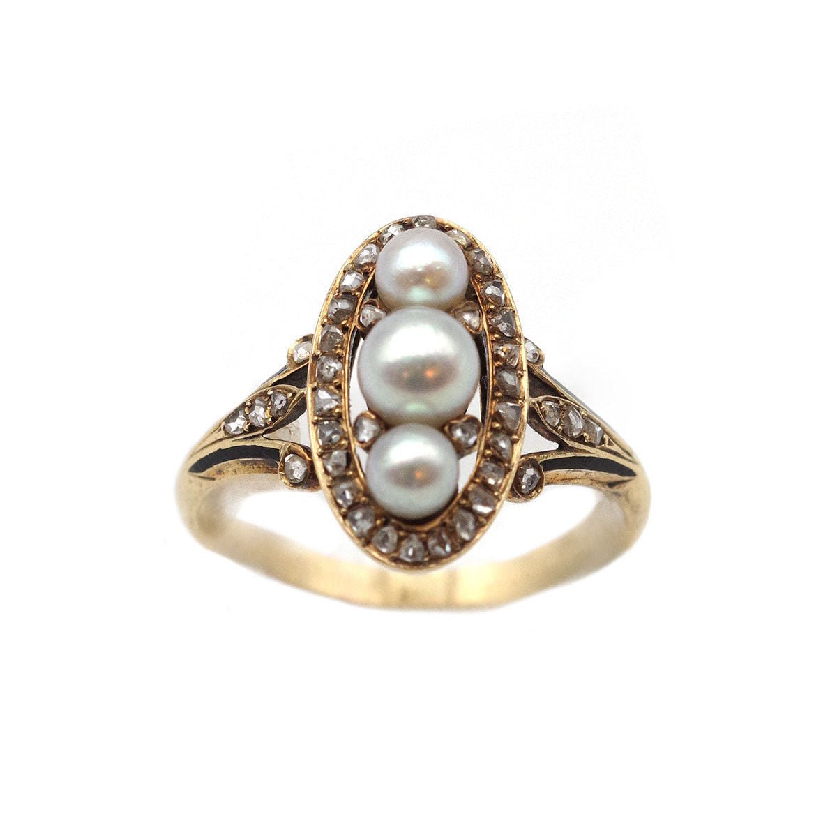 Bague Trilogie en or jaune, perles et diamants - Castafiore