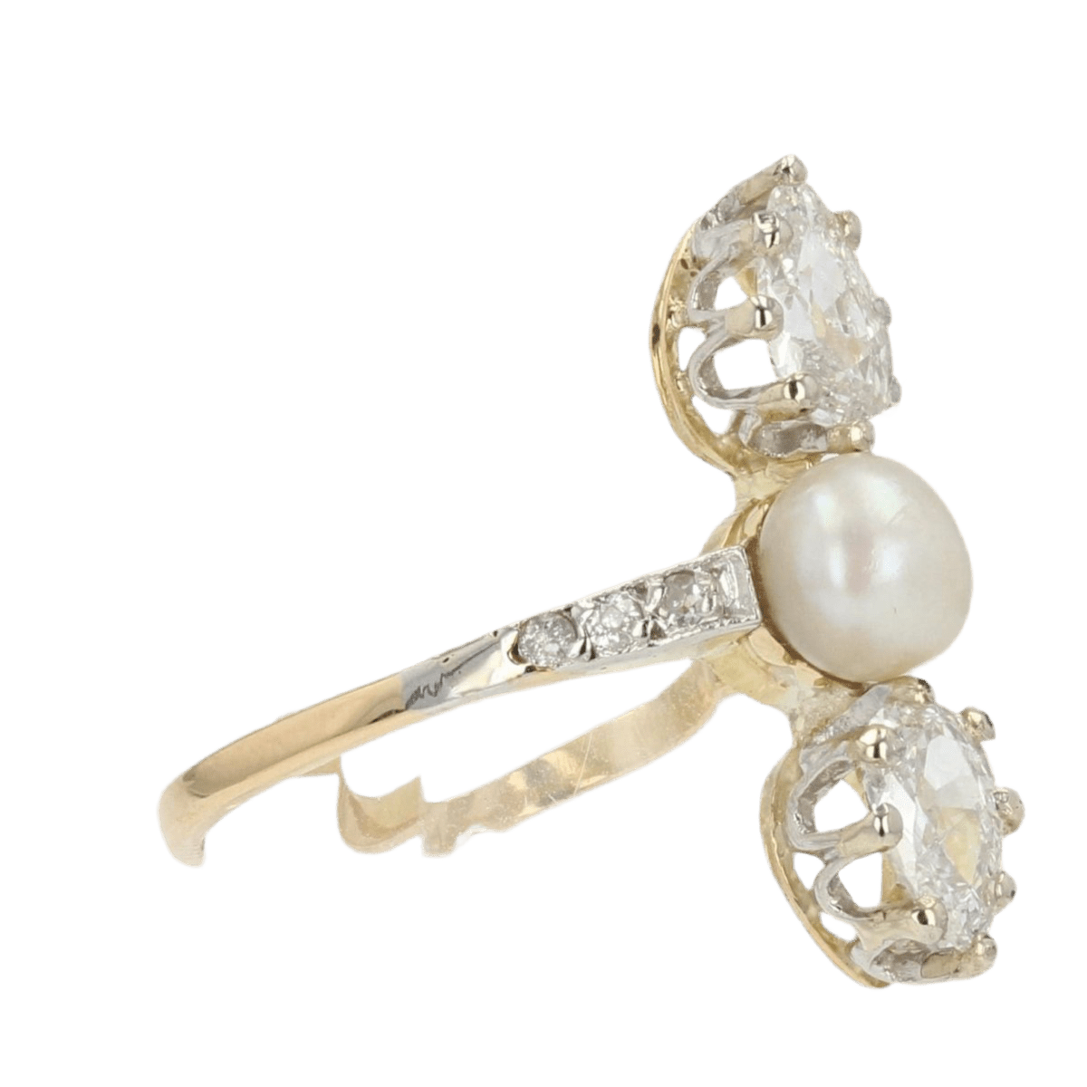 Bague Trilogie en or jaune, platine, perle et diamants - Castafiore