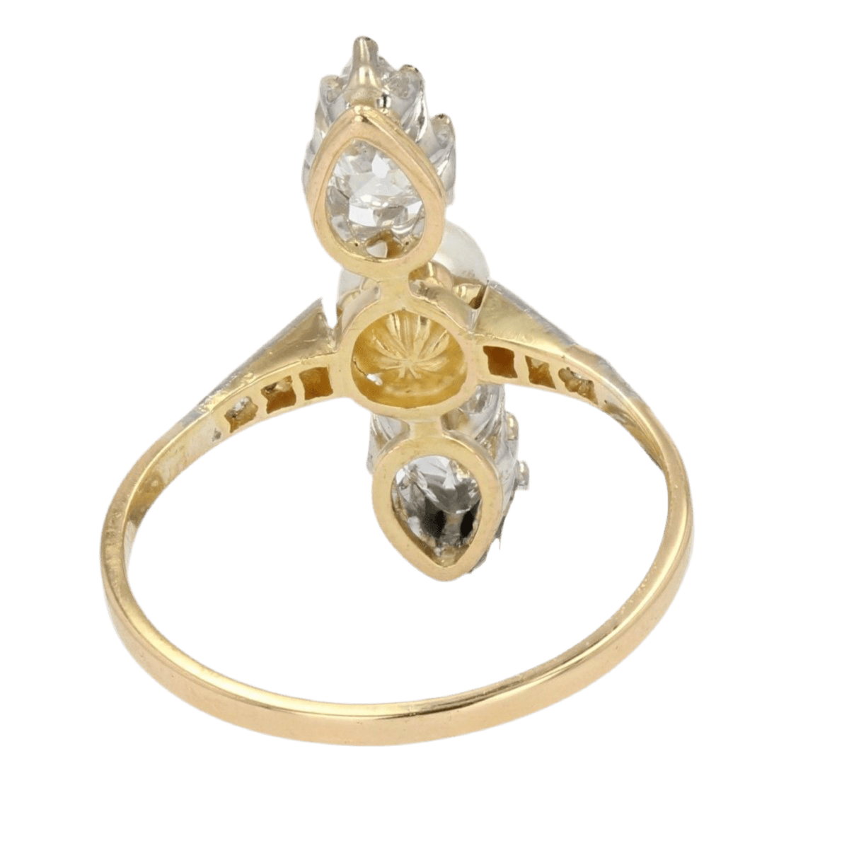 Bague Trilogie en or jaune, platine, perle et diamants - Castafiore