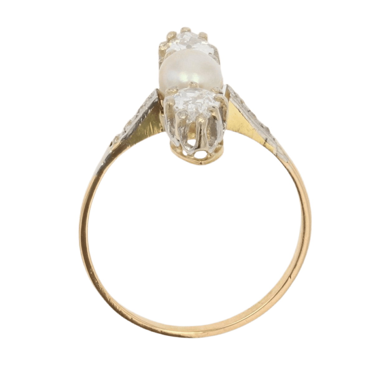 Bague Trilogie en or jaune, platine, perle et diamants - Castafiore