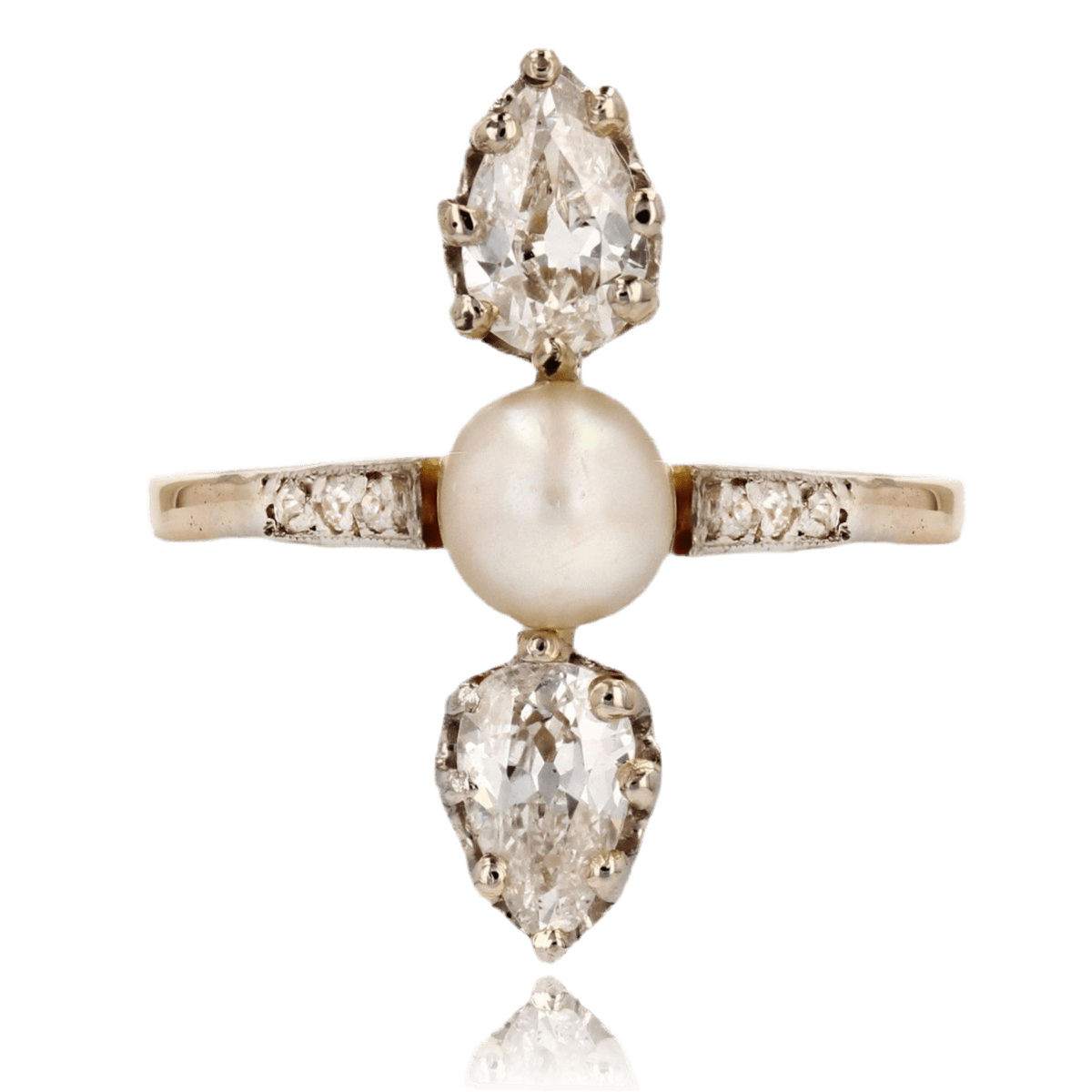 Bague Trilogie en or jaune, platine, perle et diamants - Castafiore