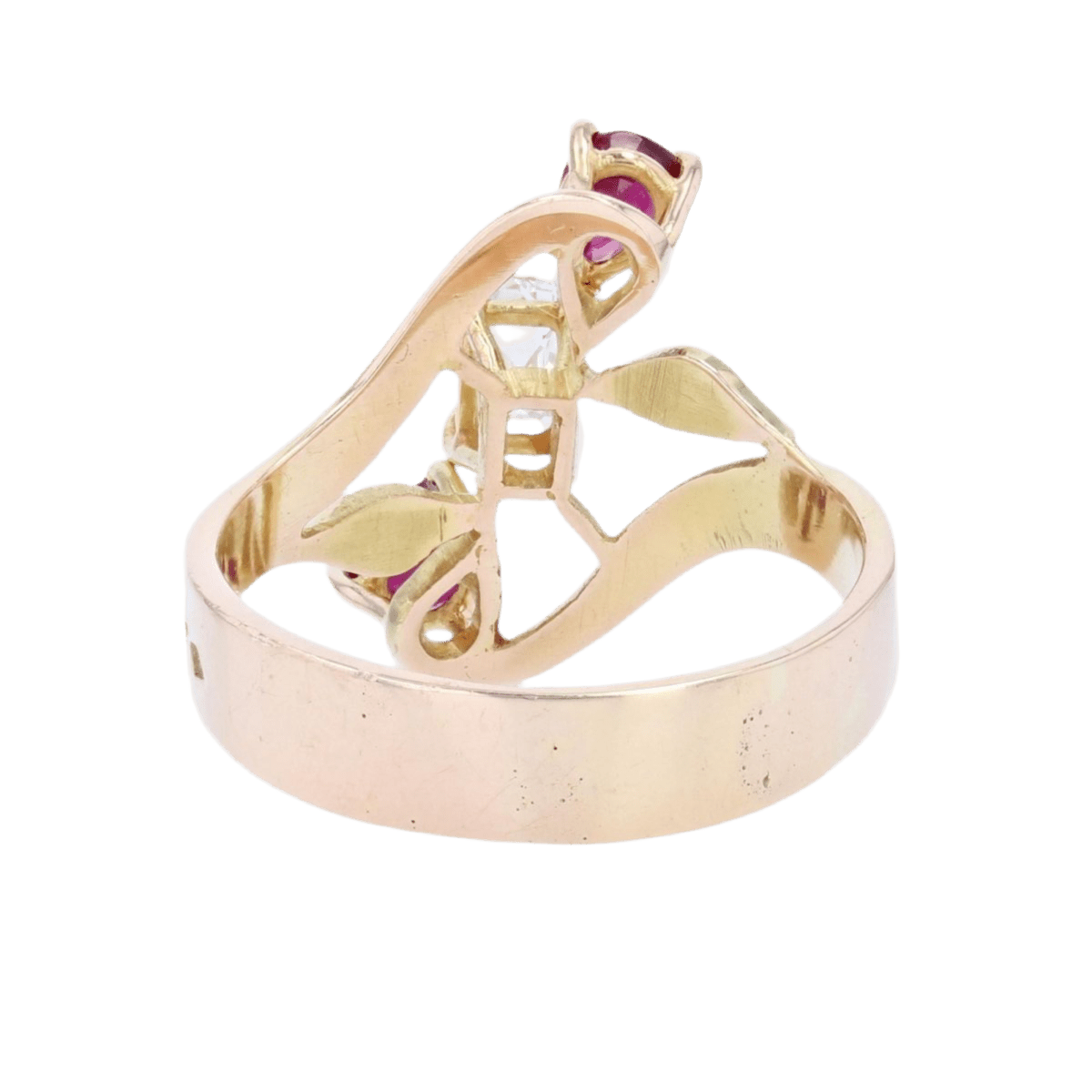 Bague Trilogie en or jaune, rubis et diamant - Castafiore