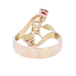 Bague Trilogie en or jaune, rubis et diamant - Castafiore