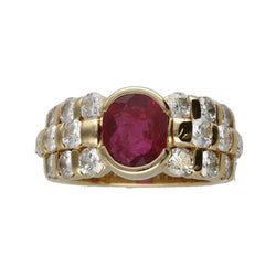 Bague Trilogie en or jaune, rubis et diamants - Castafiore