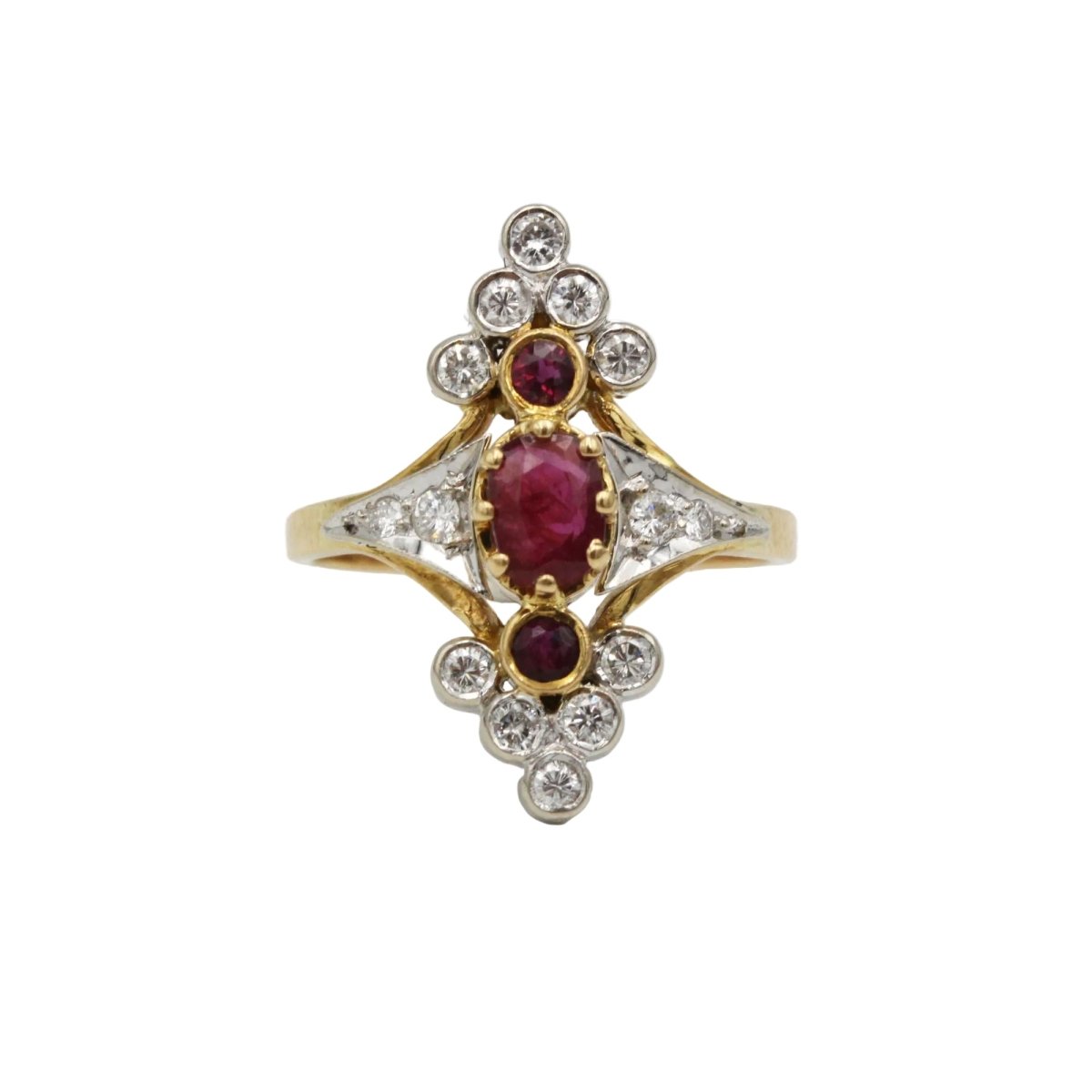 Bague Trilogie en or jaune, rubis et diamants - Castafiore