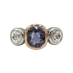 Bague Trilogie en or jaune, saphir et diamants - Castafiore