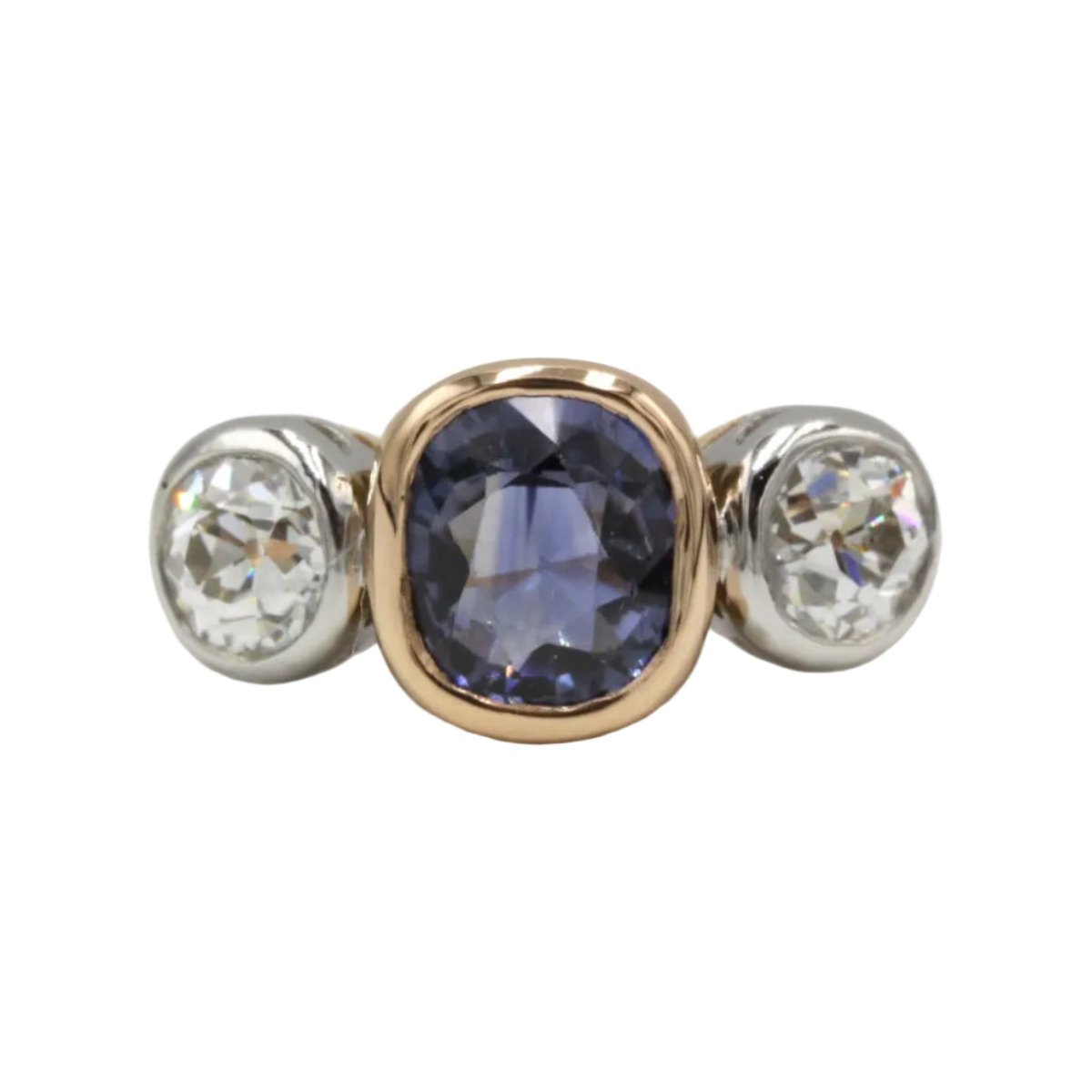 Bague Trilogie en or jaune, saphir et diamants - Castafiore