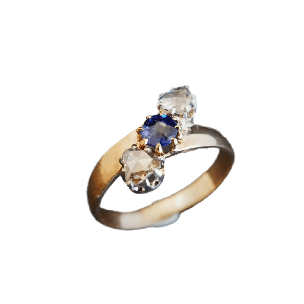 Bague Trilogie en or jaune, saphir et diamants - Castafiore