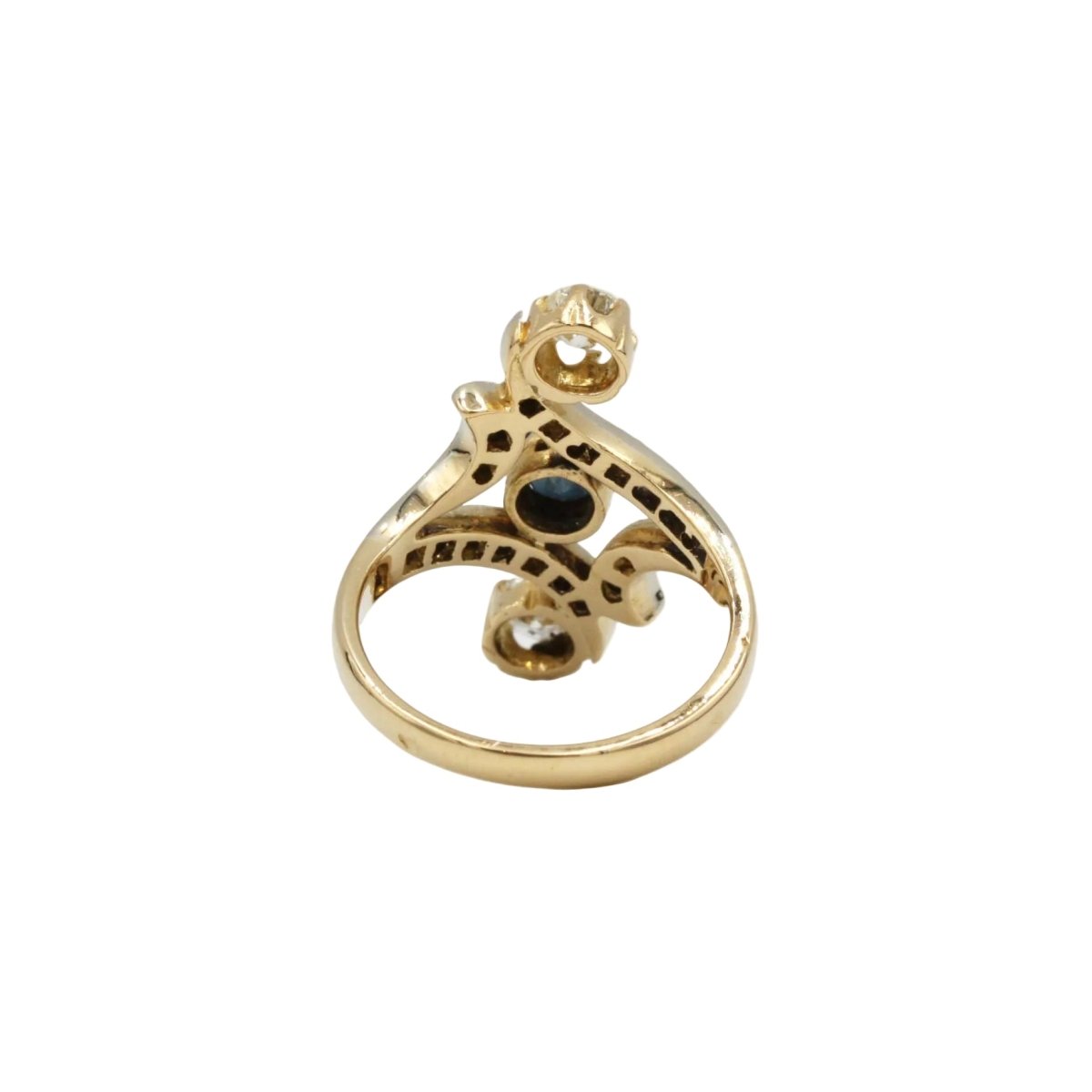 Bague Trilogie en or jaune, saphir et diamants - Castafiore