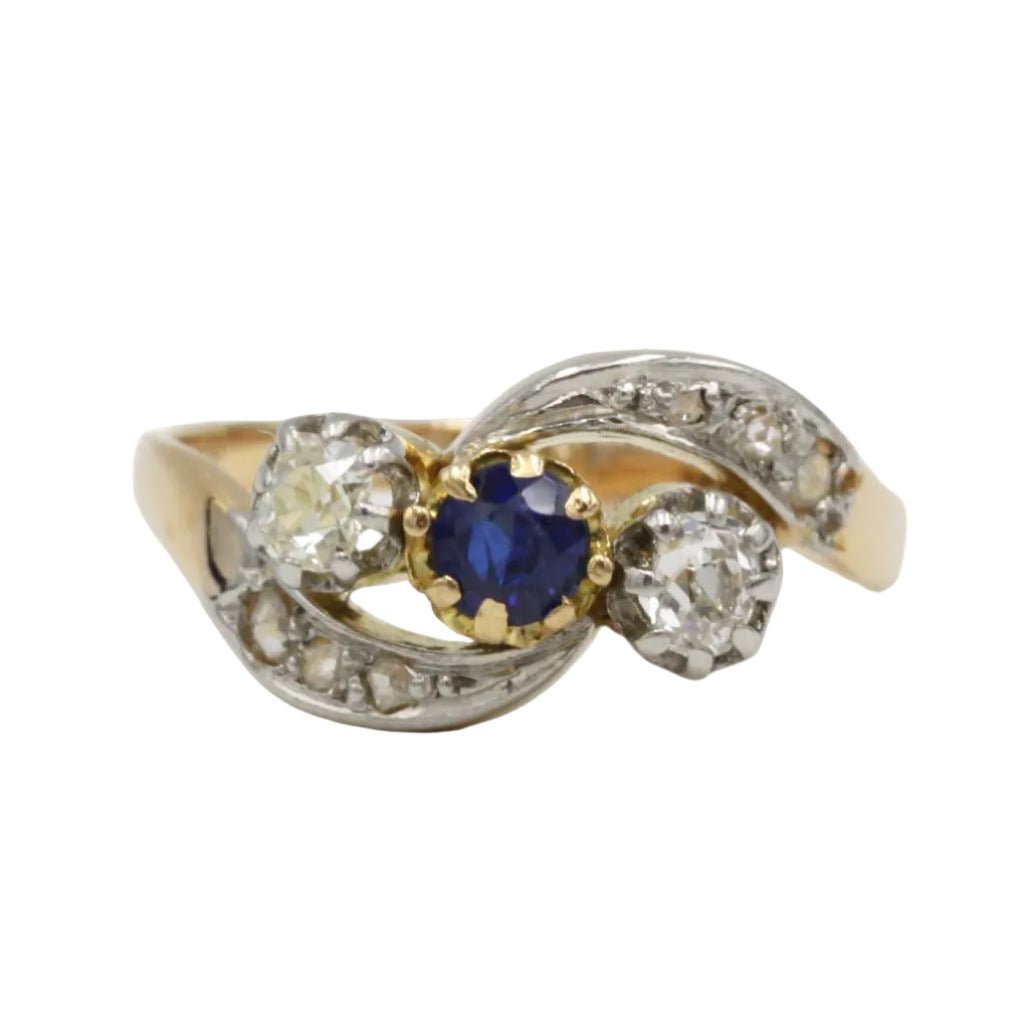 Bague Trilogie en or jaune, saphir et diamants - Castafiore