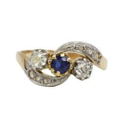 Bague Trilogie en or jaune, saphir et diamants - Castafiore
