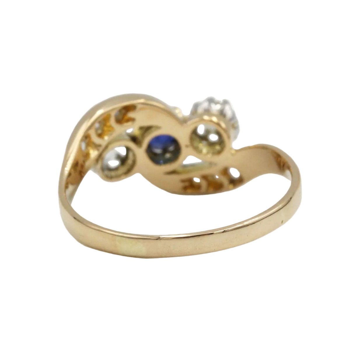 Bague Trilogie en or jaune, saphir et diamants - Castafiore