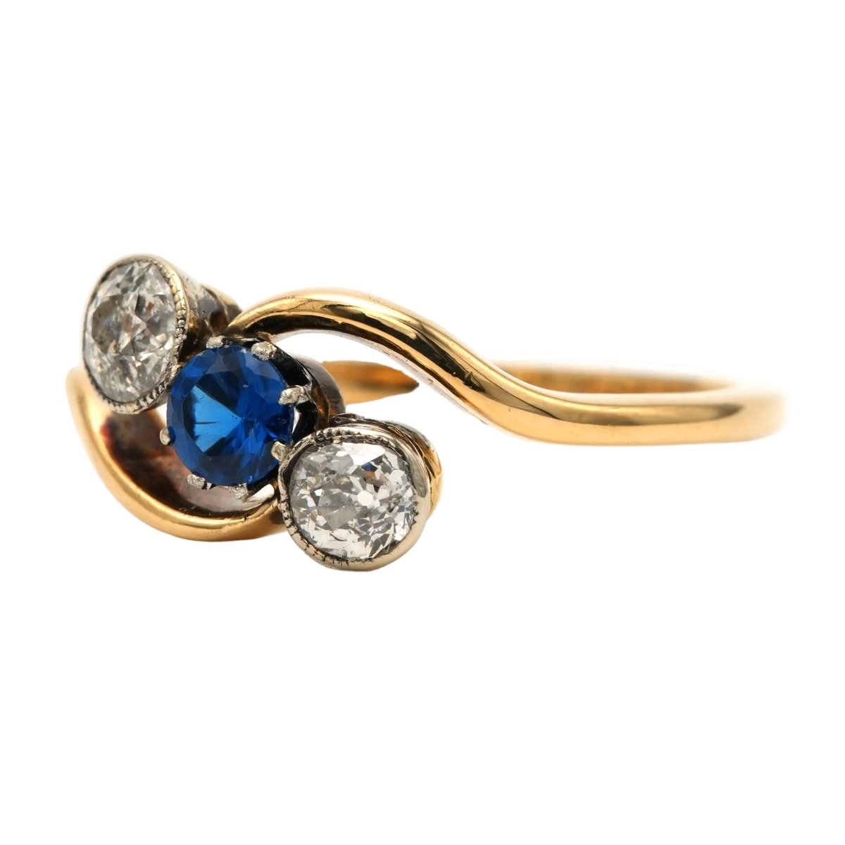 Bague Trilogie en or jaune, saphir et diamants - Castafiore