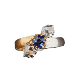 Bague Trilogie en or jaune, saphir et diamants - Castafiore