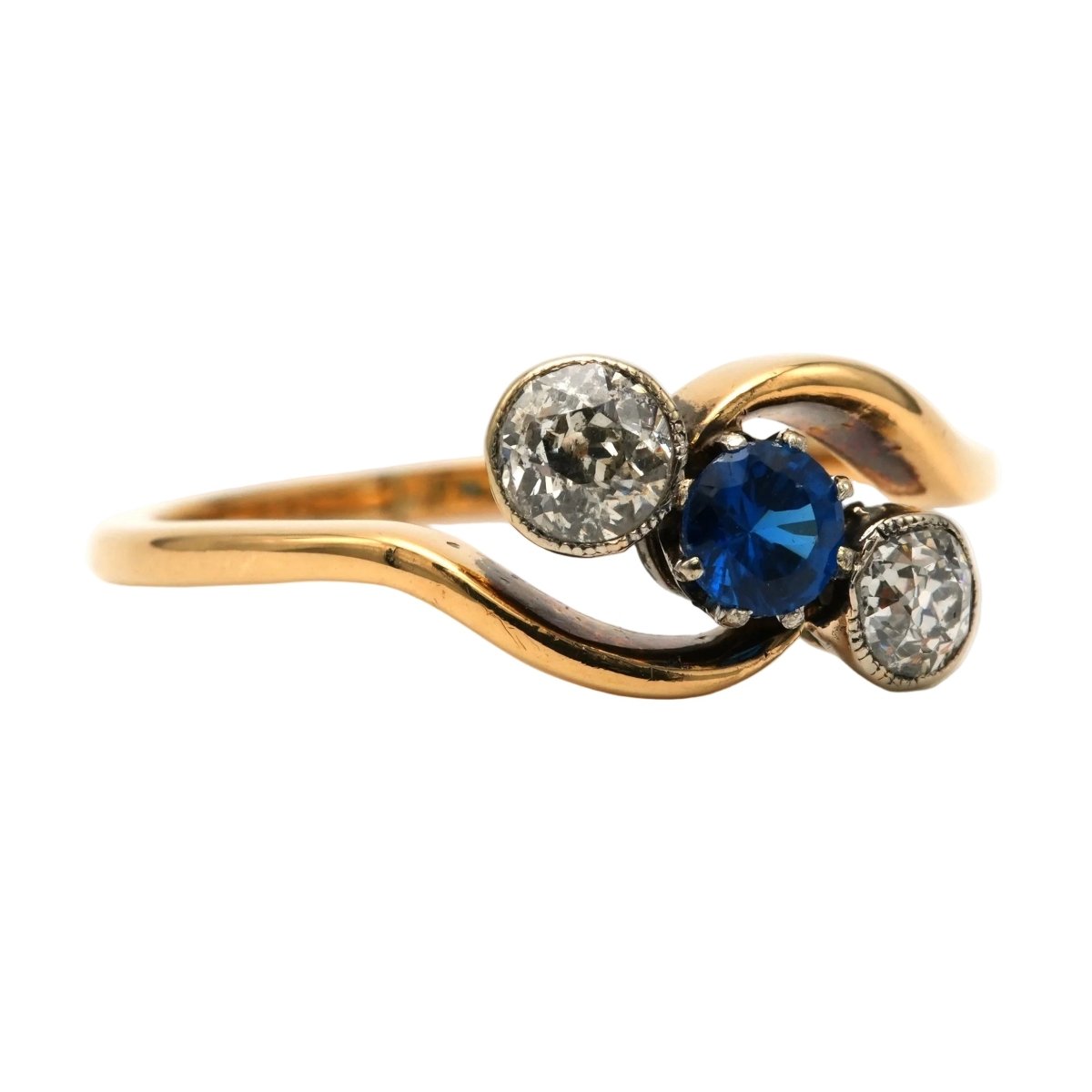 Bague Trilogie en or jaune, saphir et diamants - Castafiore