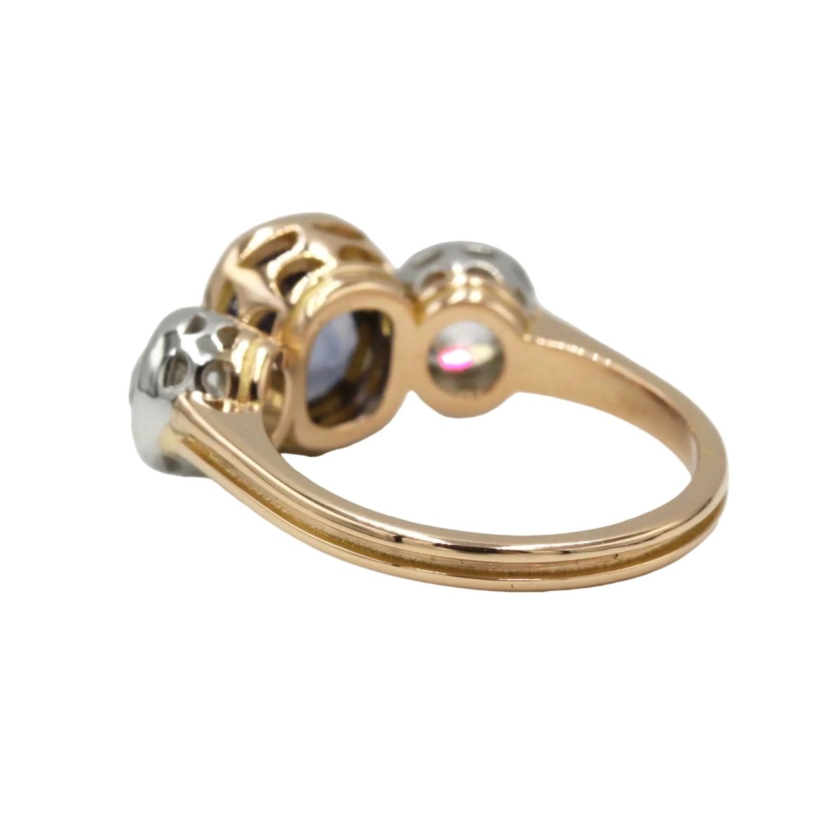 Bague Trilogie en or jaune, saphir et diamants - Castafiore