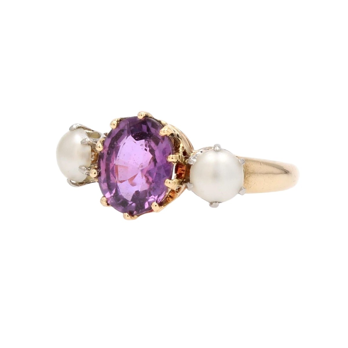 Bague Trilogie en or jaune, saphir et perles - Castafiore