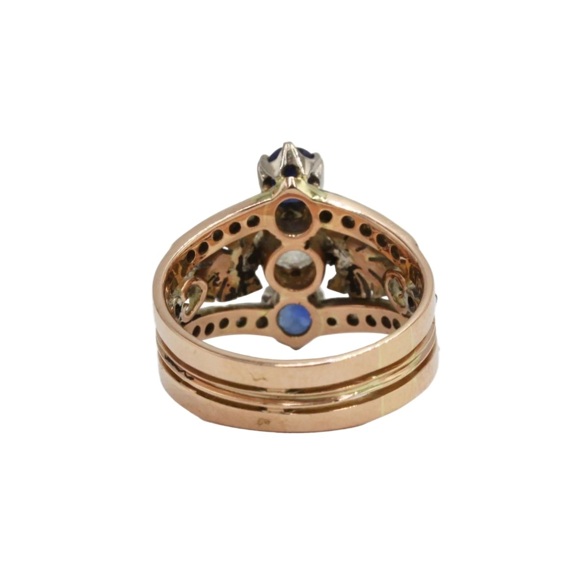 Bague Trilogie en or rose, argent, saphirs et diamants - Castafiore