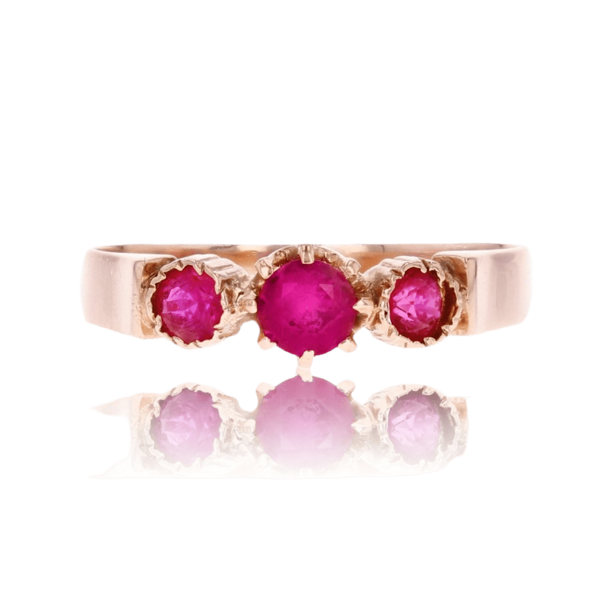 Bague Trilogie en or rose et rubis - Castafiore