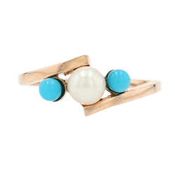 Bague Trilogie en or rose, turquoise et perles - Castafiore