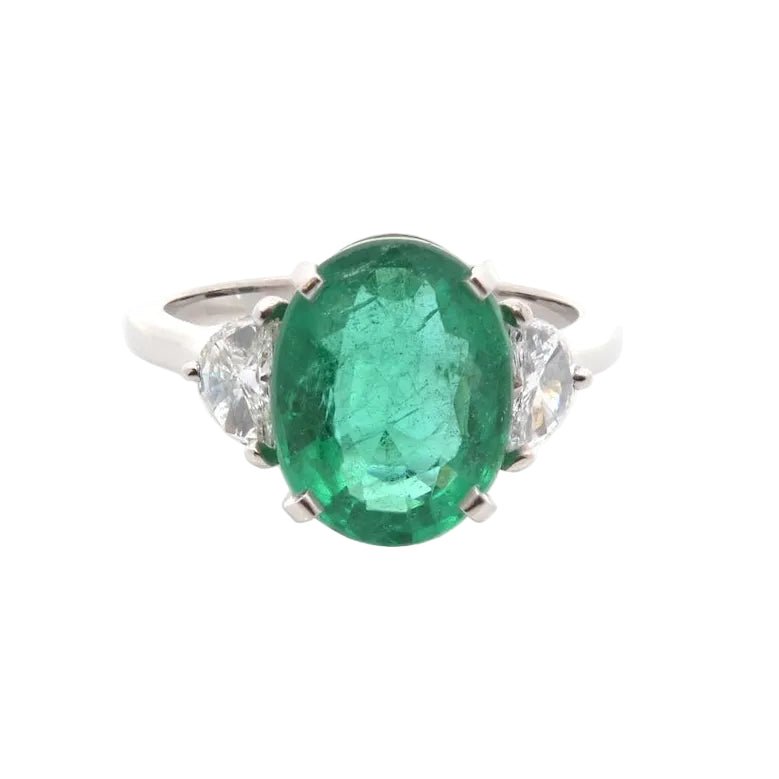 Bague Trilogie en platine, émeraude et diamants - Castafiore