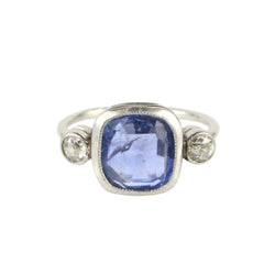 Bague Trilogie en platine, saphir et diamants - Castafiore