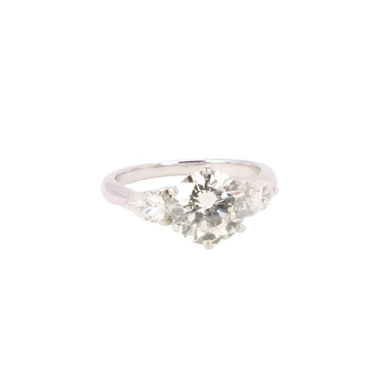 Bague trilogie or blanc diamant rond 2.07 ct diamants poires - Castafiore