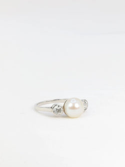 Bague trilogie platine perle diamants - Castafiore