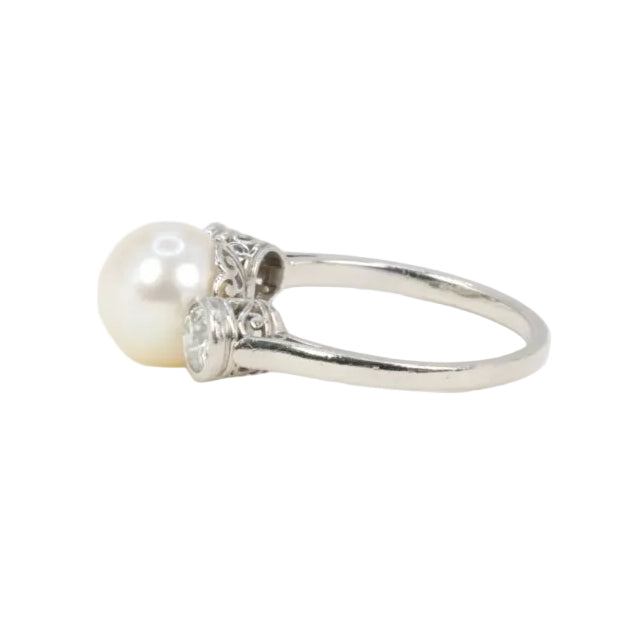 Bague trilogie platine perle diamants - Castafiore
