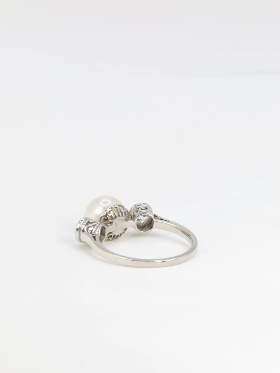 Bague trilogie platine perle diamants - Castafiore