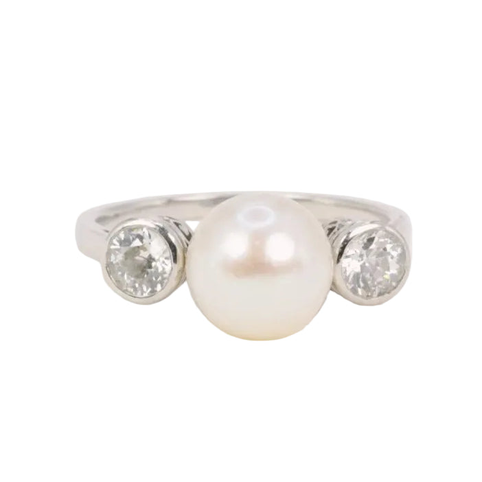 Bague trilogie platine perle diamants - Castafiore