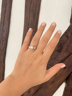 Bague trilogie platine perle diamants - Castafiore