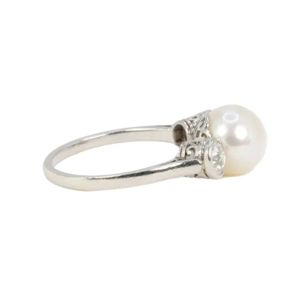 Bague trilogie platine perle diamants - Castafiore