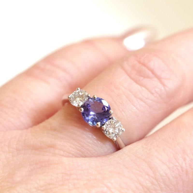 Bague trilogie tanzanite diamants en or - Castafiore